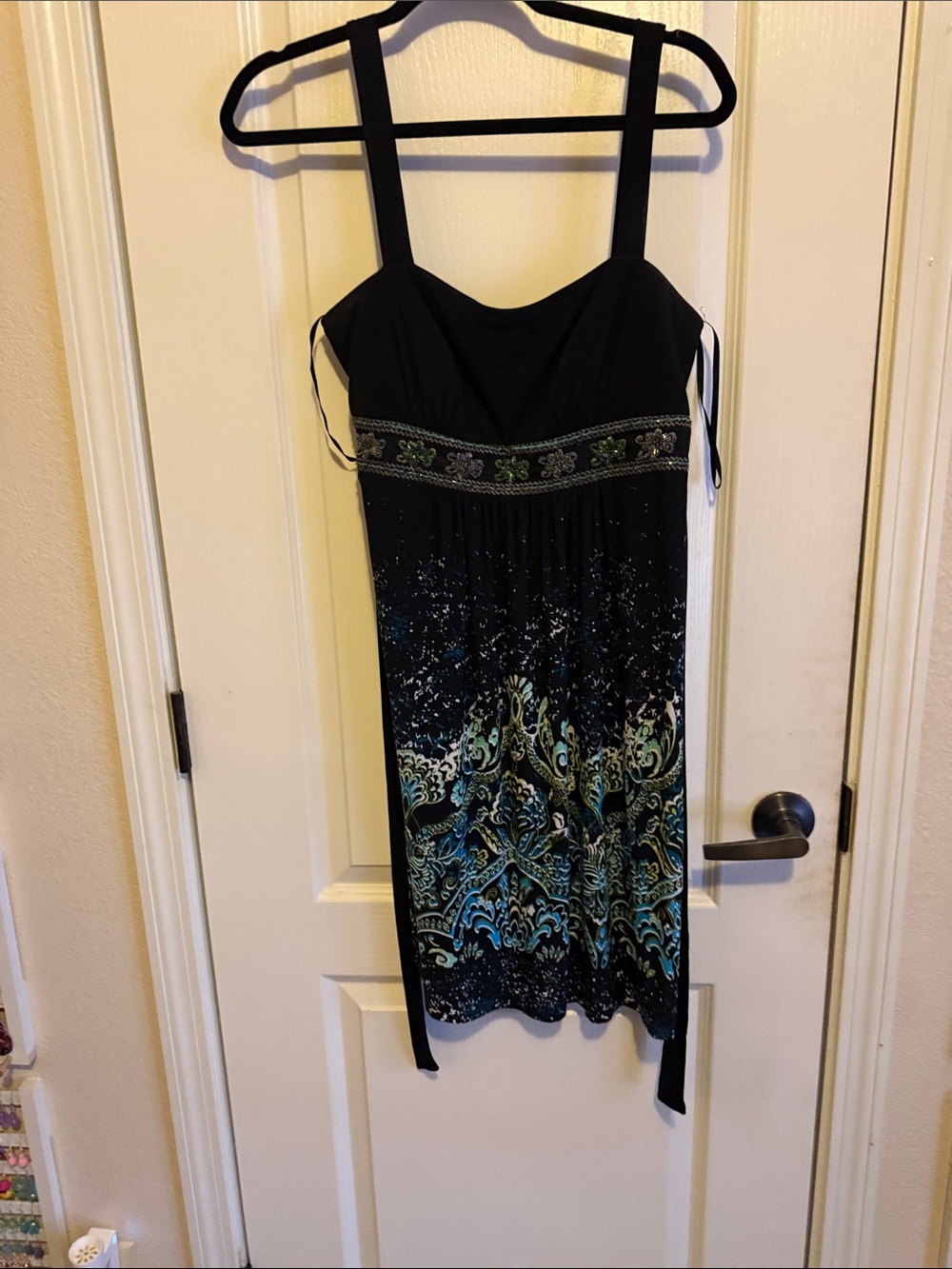 Black Strappy Summer Dress with Teal Paisley Print